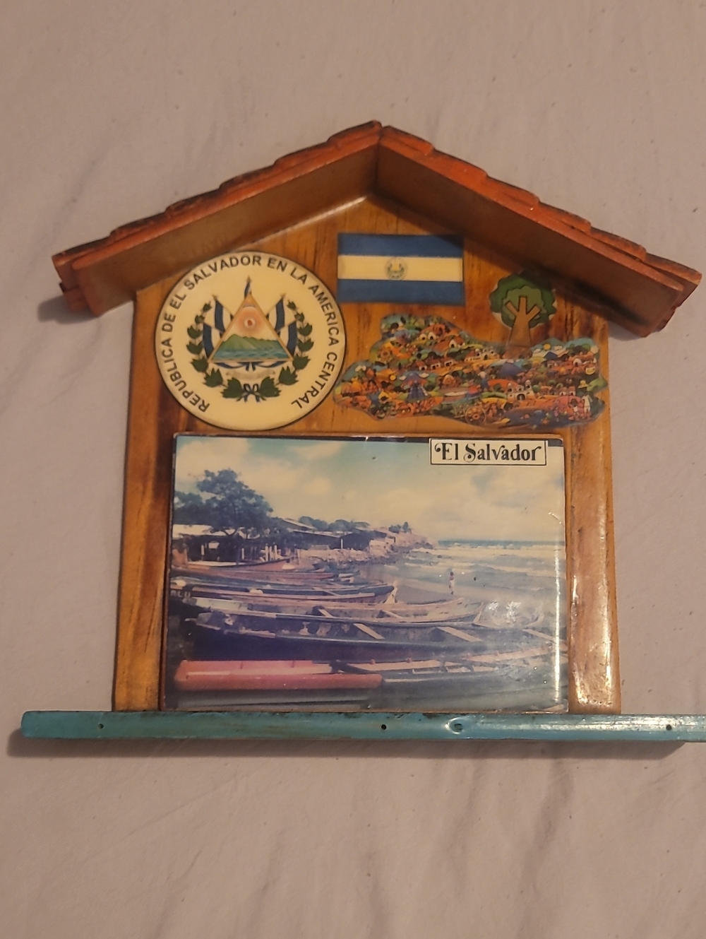 El Salvador Wooden Wall Plaque with Blue Accent